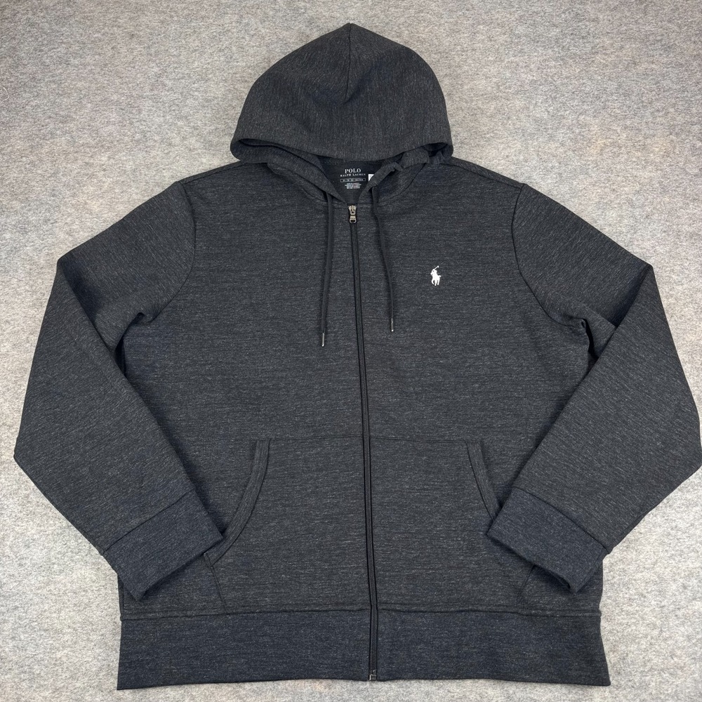Polo Ralph Lauren Double Knit Full Zip Hoodie Pullover Sweatshirt Gray Mens XL